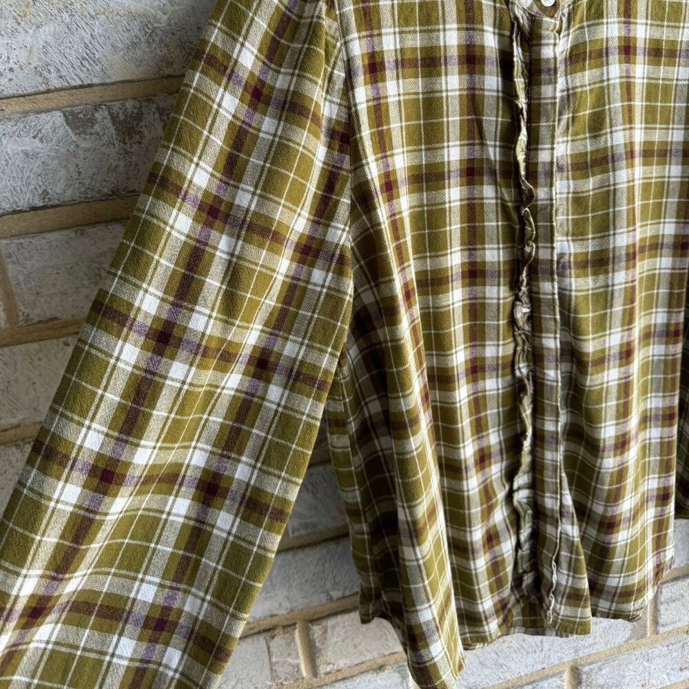 LOFT Womens Plaid Ruffle Check Button Up Shirt, Size XS. - Picture 6 of 8